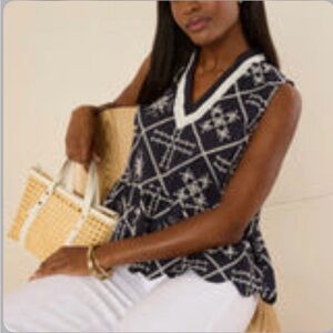 Navy and White Geometric Women's Blouse